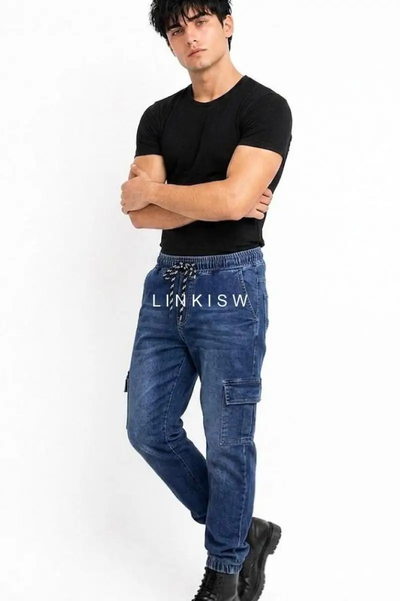 Jean Jogger Cargo Puño Hombre Pantalon Semi Chupin Recto Bolsillo Caballero Mayorista